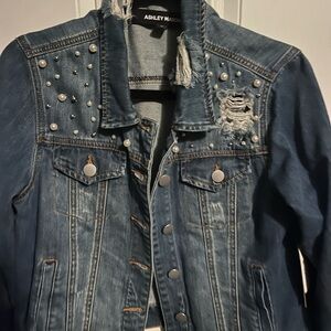Ashley Mason Women's Large Dark Blue Studded Denim Jacket cotton Pearl
Pockets